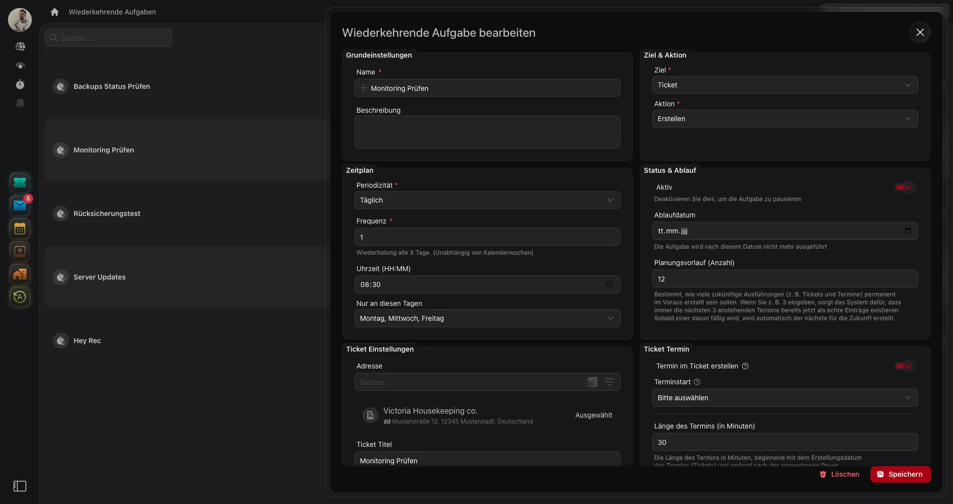 Recurring job settings light
