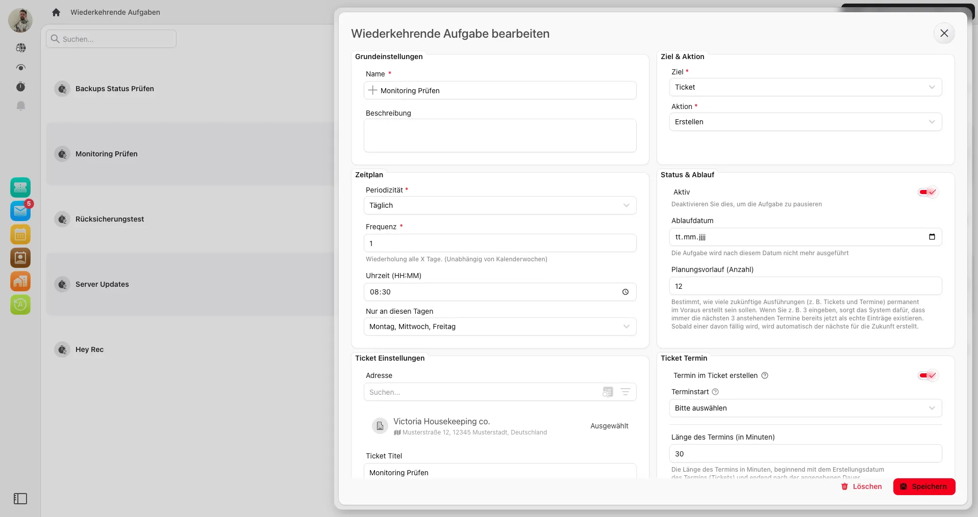 Recurring job settings light